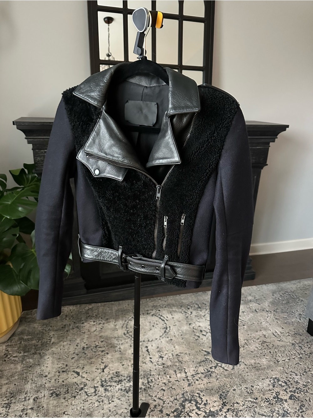 A.L.C. Black Leather & Shearling Moto Jacket